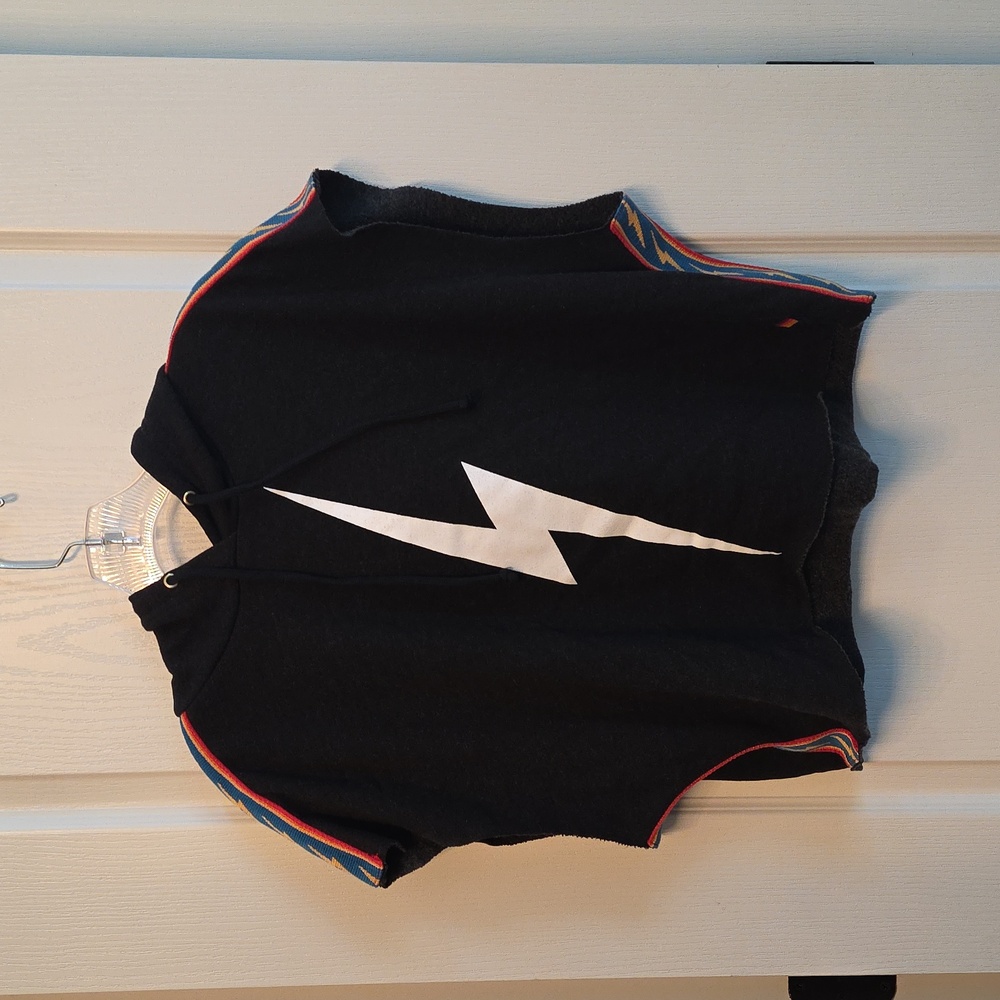 Aviator Nation Bolt Stripe, Sleeveless Relaxed Cropped Pullover Hoodie